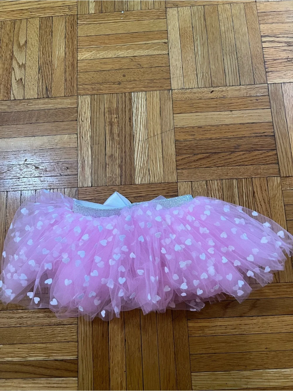 It’s a girl! Pink Heart Tulle Tutu with White Bow - elastic waist newborn